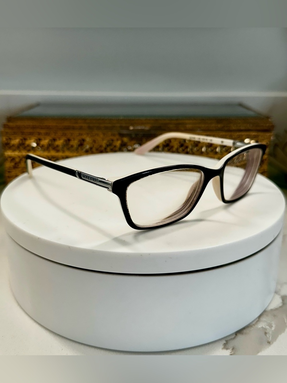 Ralph Lauren RA7044 Silver/Black Cream/Pink Rx Eyeglass Frames EUC